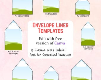 Envelope Liner Template Editable Canva Photo Inner-Liners for Wedding Invitations, 8 Sizes