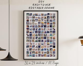 150 Photo Collage Template, Minimalist Grid, 24 x 36 (Canva, Digital Download) | Large Wall Art