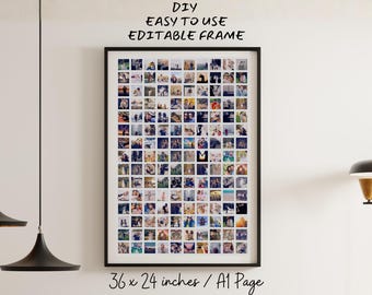 Mall för 150 fotokollage, minimalistiskt rutnät, porträttväggkonst (digital nedladdning av Canva)