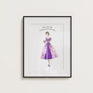 1950s Fashion Illustration Art Print: Vintage Dress Painting (Digital Download