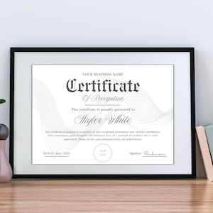 Certificate of Recognition Template – Editable Canva Award, Printable Employee Appreciation