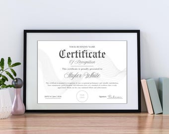 Certificate of Recognition Template – Editable Canva Award, Printable Employee Appreciation