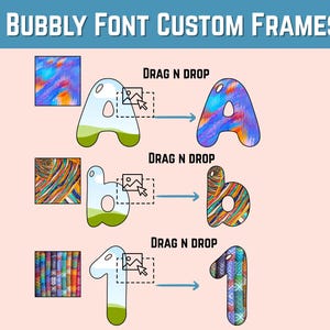 Bubble Font Canva Frame – Editable Alphabet Photo Maker, Drag & Drop, Digital Template