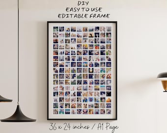 150 Photo Collage Template, Minimalist Grid, 24 x 36 (Canva, Digital Download)