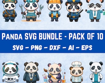 Panda SVG Bundle, Detailed animal Vector Art Png, Dxf, AI, Eps Digital Download