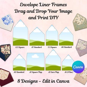 Envelope Liner Template Editable Canva Photo Inner-Liners for Wedding Invitations, 8 Sizes
