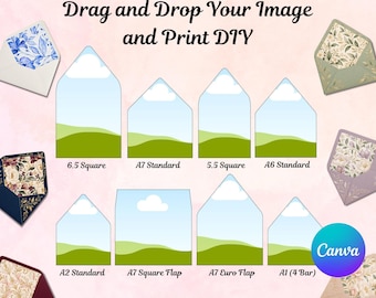 Envelope Liner Template Editable Canva Photo Inner-Liners for Wedding Invitations, 8 Sizes