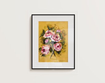 Handbemalte rosa Rose Art: Florale Wanddekoration (Digitaler Download