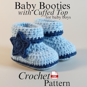 Baby Boy Booties Crochet Pattern with Cuffed Top, Easy Newborn Shoes, Beginner Friendly PDF