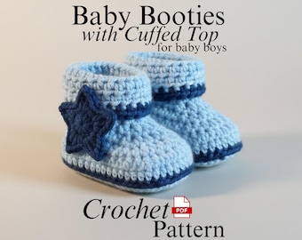 Baby Booties Häkelanleitung mit Cuff Top, Neugeborenen Schuhe, anfängerfreundlich, PDF