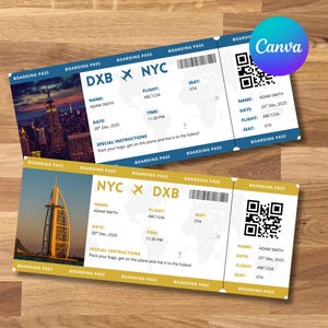 Boarding Pass Template – Editable Travel Ticket Invite, Printable Surprise Trip Gift, Edit in Canva