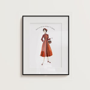 Vintage Fashion Illustration Print: Retro Red Dress Watercolor Art (Digital Download
