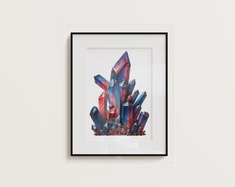 Kosmischer Kristall Print: Aquarell Quarz Edelstein Kunst (Digitaler Download)