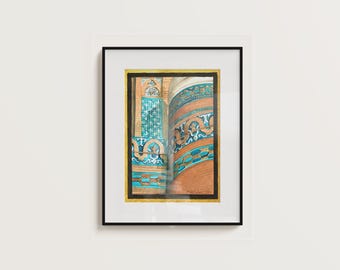 Islamische Architektur Poster: Handgezeichnetes Aquarell Wandbild (Digitaler Download)
