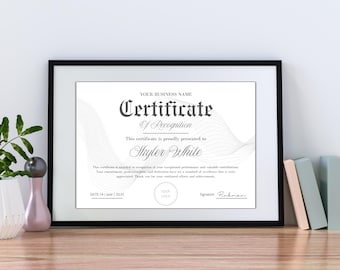 Certificate of Recognition Template – Editable Canva Award, Printable Employee Appreciation