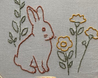 Simple Cottage Embroidery Pattern – Bunny & Flowers