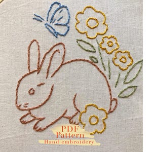 Einfaches Cottage Stickmuster - Hase & Blumen