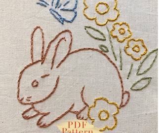 Simple Cottage Embroidery Pattern – Bunny & Flowers