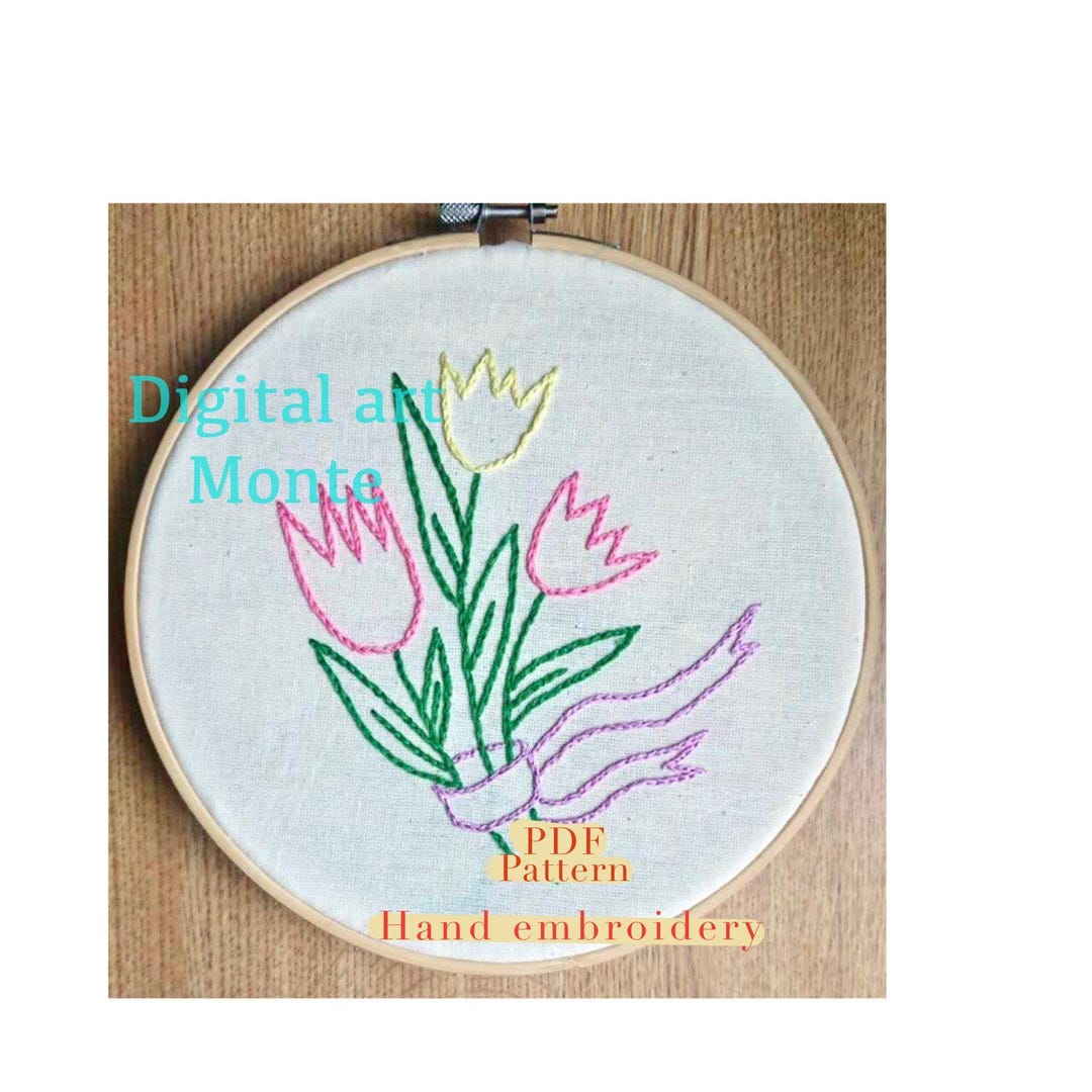 Digital Embroidery Pattern Tulip Bouquet Design PDF Download Beginner ...