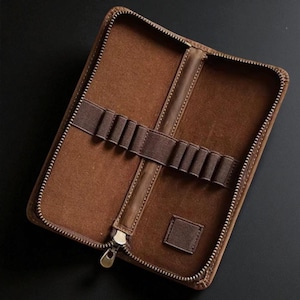 Genuine Leather Pencil Case – Stylish Multi-Functional Zipper Pen Holder & Organizer for Office, School, or Gifts