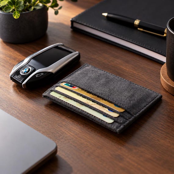 Personalized Suede Wallet, Slim Minimalist Card Holder, Father’s Day Gift, Men’s Wallet, Suede Card Holder, Compact Wallet