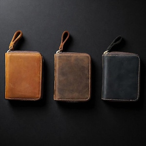 Vintage Cowhide Leather Keychain Wallet: Minimalist Card Holder