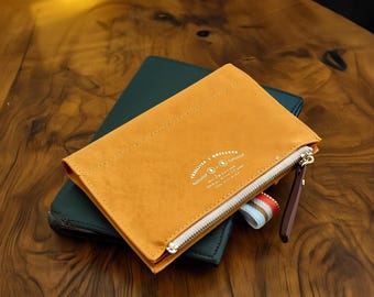 Travelers Notebook Zipper Pouch Insert, Passport Size Wallet Organizer with Pen Loop, Travel Journal Accessory