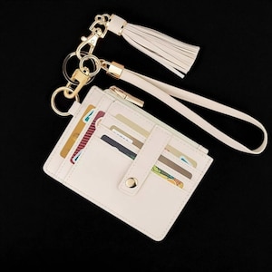 Leather Wristlet Keychain Wallet with Cardholder, ID Lanyard & Compact Wallet Case, Practical Everyday Accessory, Ideal Gift for Him  Her