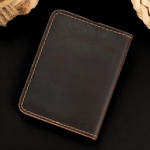 Personalized Slim Leather Card Holder, Minimalist Front Pocket Wallet, Handmade Small ID Wallet for Men, Anniversary Gift for Him