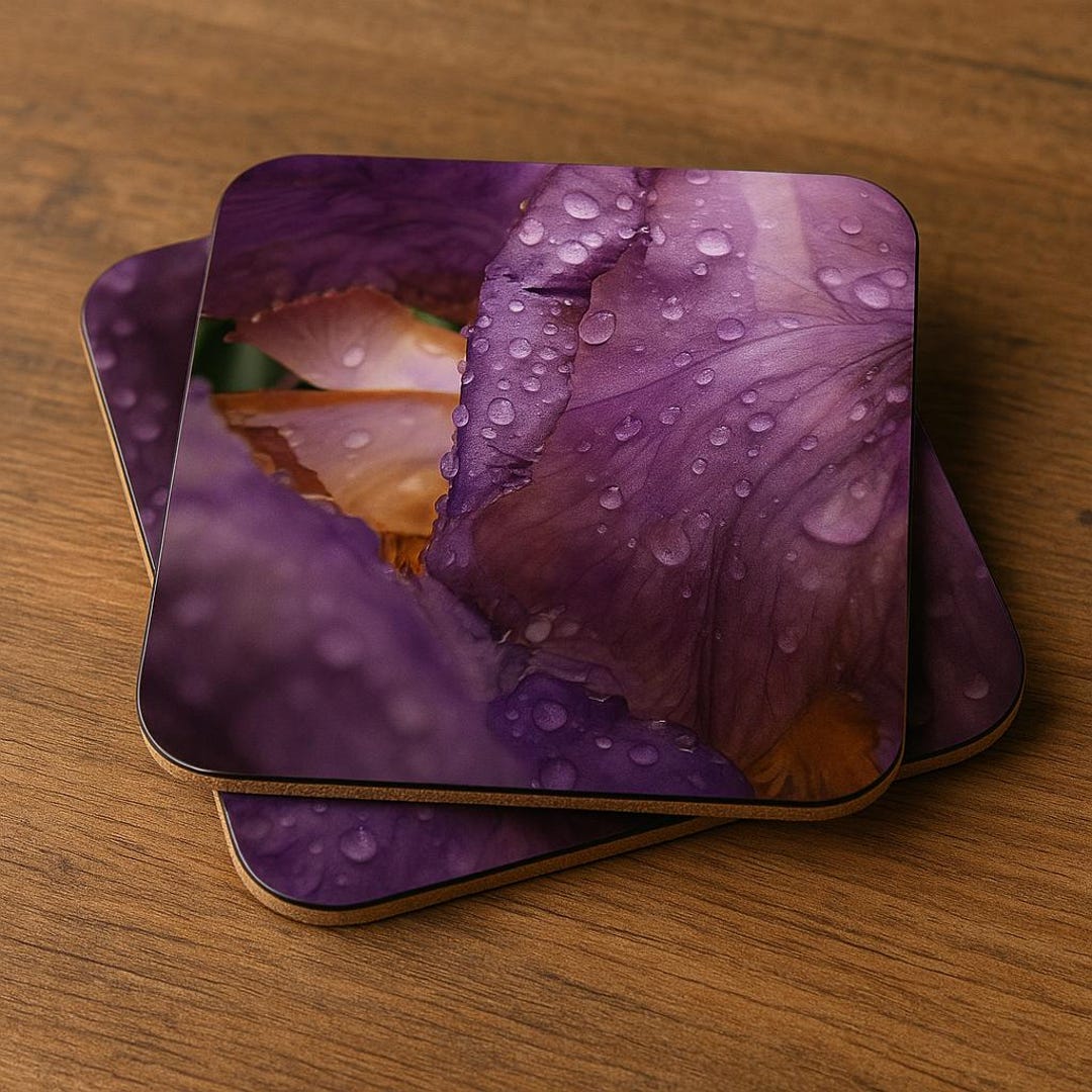Coaster Set - Purple Iris Flower Coaster Set – Glossy Botanical
