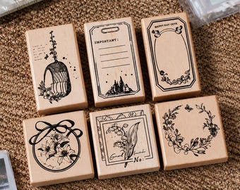 Vintage Wreath Wooden Rubber Stamp, Floral Wind Chime Stamp, Botanical Craft Stamp, Rustic Scrapbooking Supplies, DIY Stationery Gift