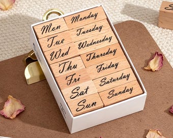 Wooden Number Stamp Set, Wooden Date Stamp, Time Calendar Stamp, Habit Tracker Stamp Set, Bullet Journal Stamp, Gift for Journal Lover