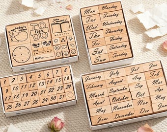 Wooden Date Stamp, Wooden Number Stamp Set, Time Calendar Stamp, Habit Tracker Stamp Set, Bullet Journal Stamp, Gift for Journal Lover