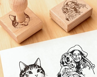 Handmade Pet Portrait Stamp, Eco-friendly Wooden Rubber Stamp, Personalized Pet Face Stamp, Pet Memorial Gift, Easter Gift for Pet Lover