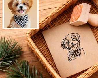 Custom Pet Portrait Stamp, Engraved Wooden Rubber Stamp, Hand Drawn Portrait of Your Pet, Pet Memorial Gift, Gift for Pet Lover Dog Mom Gift