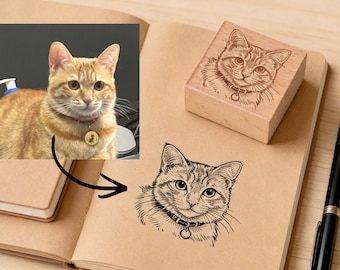 Custom Pet Portrait Stamp, Personalized Cat Stamp, Hand Drawn Pet Face Stamp, Gift for Pet Lover, Wedding Napkin Stamp, Pet Memorial Gift