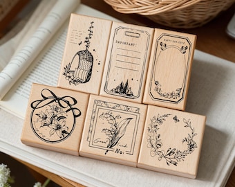 Botanical Wreath Wooden Rubber Stamp, Floral Garland Craft Stamp, Vintage Flower Stamp for Scrapbooking, Journaling, DIY Stationery Gifts