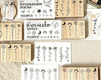 Weather Themed Wooden Rubber Stamp, Planner Stamp Set, Bullet Journal Weather Stamp, Scrapbooking DIY Craft Supplies, Stationery Gift