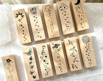 Weather Themed Wooden Rubber Stamp, Bullet Journal Weather Stamp, Planner Stamp Set, Scrapbooking DIY Craft Supplies, Stationery Gift