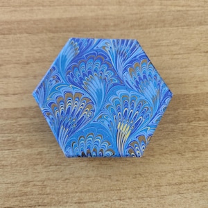 Hexagonal Soap Box in Blue Florentine Marbled Paper – Handmade