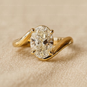 Pierścionek zaręczynowy East West Oval Moissanite Solitaire, zestaw Tulip Basket, obrączka ślubna z Moissanite o szlifie owalnym, ręcznie robiona biżuteria Dazzel Jewels