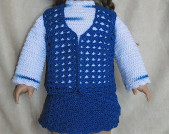 AG 214 Retro Skirt and Vest Set - Crochet Pattern  For 18-inch soft body dolls