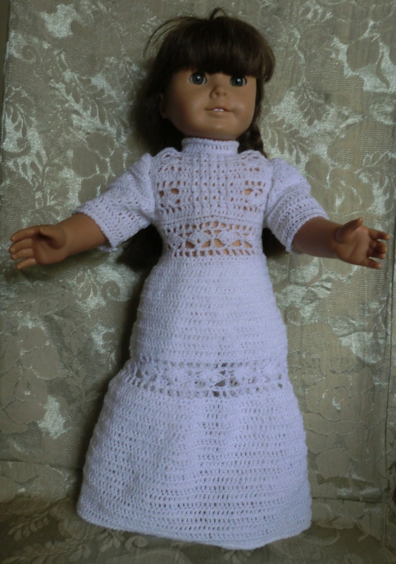 AG 192 All in White 1900's Dress Set Crochet Pattern for 18-inch soft body dolls image 1