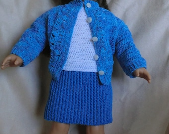 AG 147 Button Down Sweater Set - Crochet Pattern  for 18-inch soft body dolls