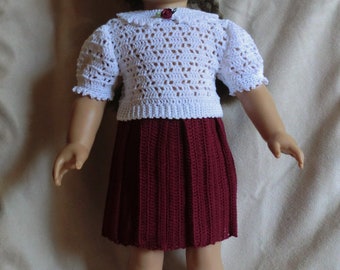 AG 166 Burgundy Skirt Set Crochet Pattern for 18-inch soft body dolls