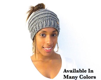 Messy Bun Hat, Crochet Bun Hat, Gray Bun Hat, Women,Teen, Crochet Bun Hat, Ready To ship