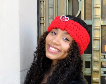 Crochet Turban Headband, Red, Love, Valentine, Earwarmer, Women, Teen, Chunky, Ready,