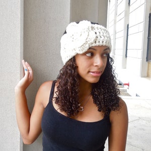 Crochet Headband, Flower Headband, Ear Warmer With Flower, Crochet, White, Women, Teen, image 3