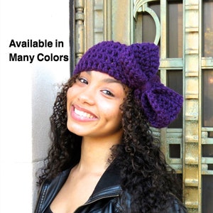 Crochet Headband, Bow Headband, Ear Warmer, Women, Adult, Crochet, Teen, Dark Purple