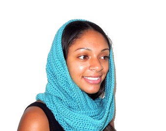 Crochet Scarf, Infinity Scarf, Circle Scarf, Women, Adult,Neck warmer, Turquoise, Cowl,,